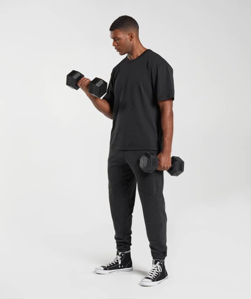 Men's Gymshark Power Washed T-Shirts Black | NZ 7KOXZJ